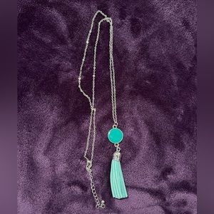 Aqua and Silver Tassel Necklace